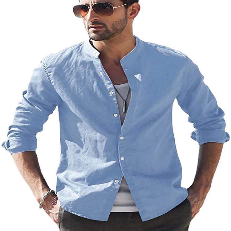 Men's long sleeve shirt with modern stand-up collar and casual look Lisslune