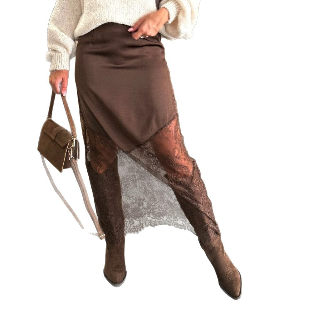 Women's asymmetrical lace skirt with satin lining Lisslune