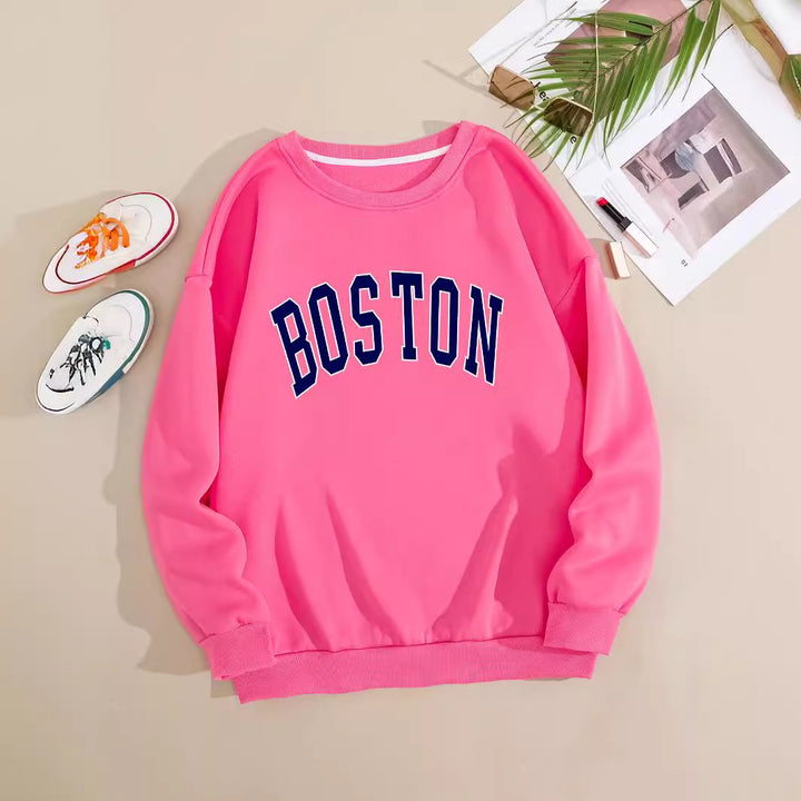 Women casual sweatshirt with Boston print Lisslune