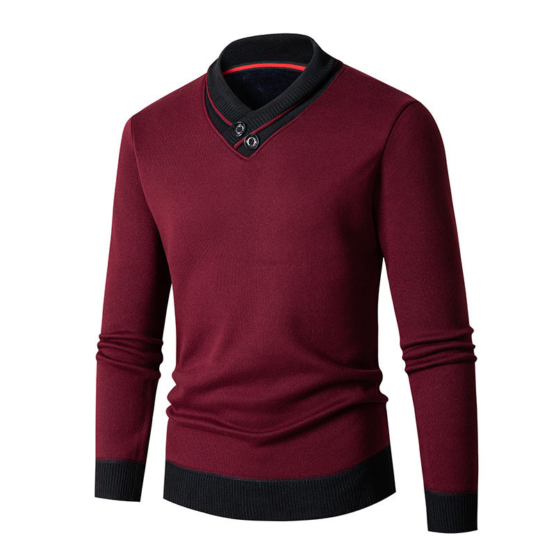 Men's fashionable sweater with asymmetrical collar and button detail Lisslune