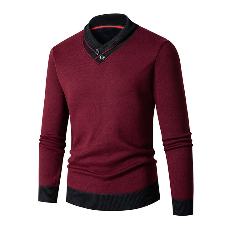 Men's fashionable sweater with asymmetrical collar and button detail Lisslune