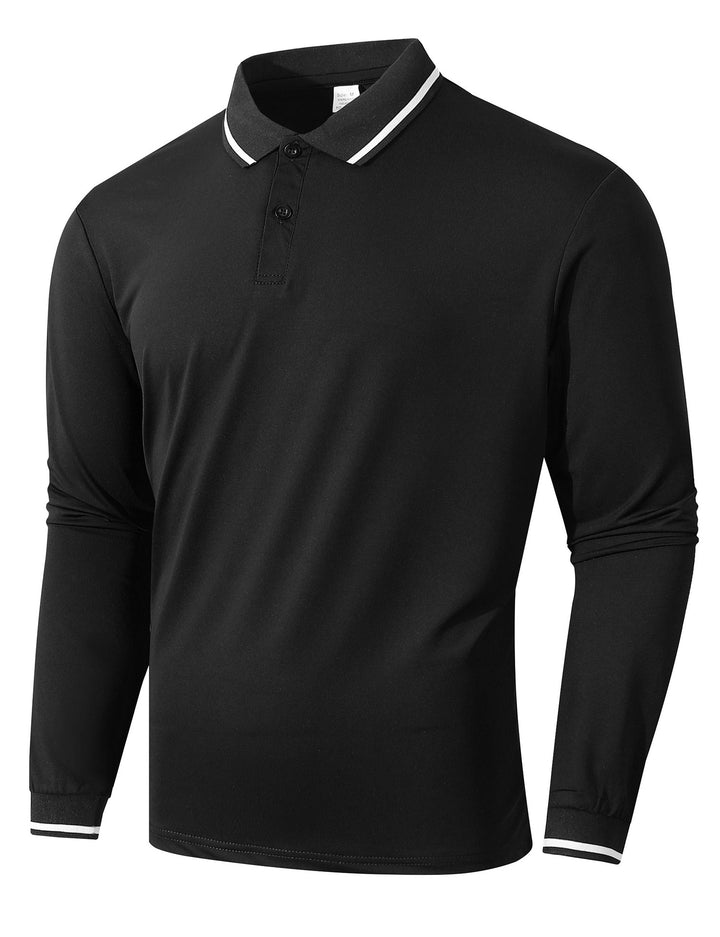 Men's Long Sleeve Polo Shirt with Sporty Rib Structure Lisslune