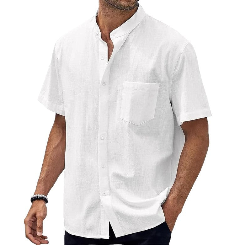 Men's short-sleeve shirt with modern standing collar and practical chest pocket Lisslune 1759193085
