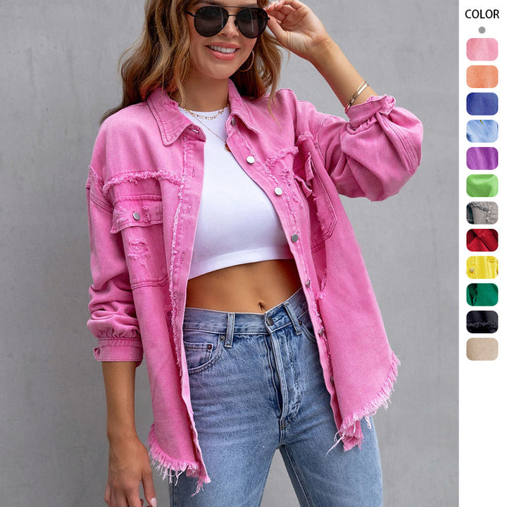 Women's denim jacket in a casual oversized cut with frayed details Lisslune