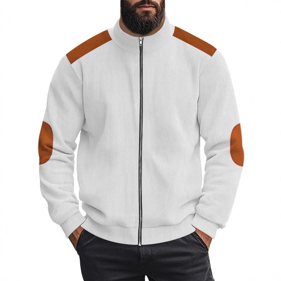 Men's cardigan with modern leather accents and high closed collar Lisslune