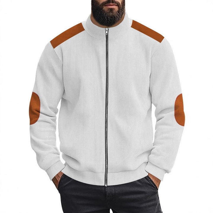 Men's cardigan with modern leather accents and high closed collar Lisslune