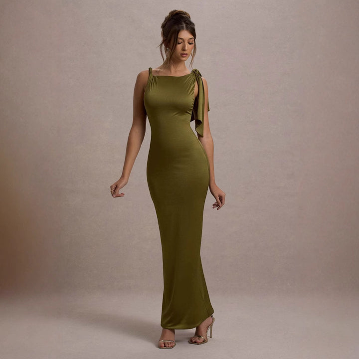 Ladies long-sleeved wrap dress with asymmetric cut and elegant waistline Lisslune