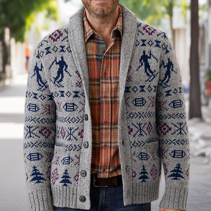 Men's cardigan with exclusive Norwegian pattern and practical pockets Lisslune