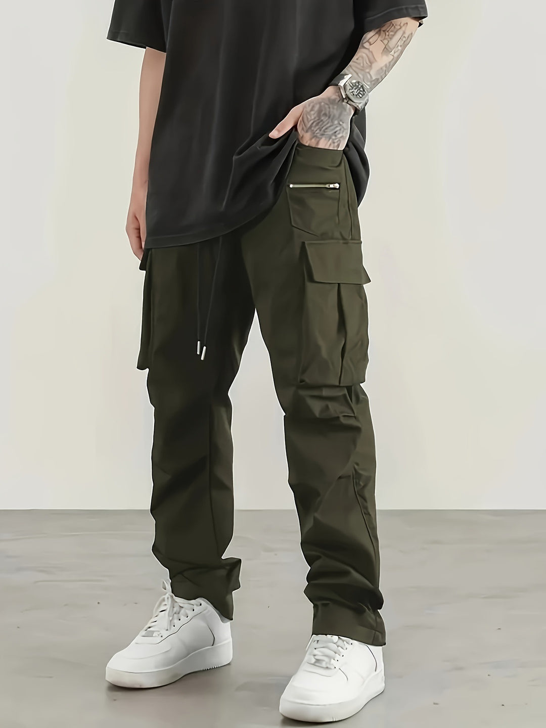 Men's modern cargo pants with multifunctional pockets and elastic waistband Lisslune