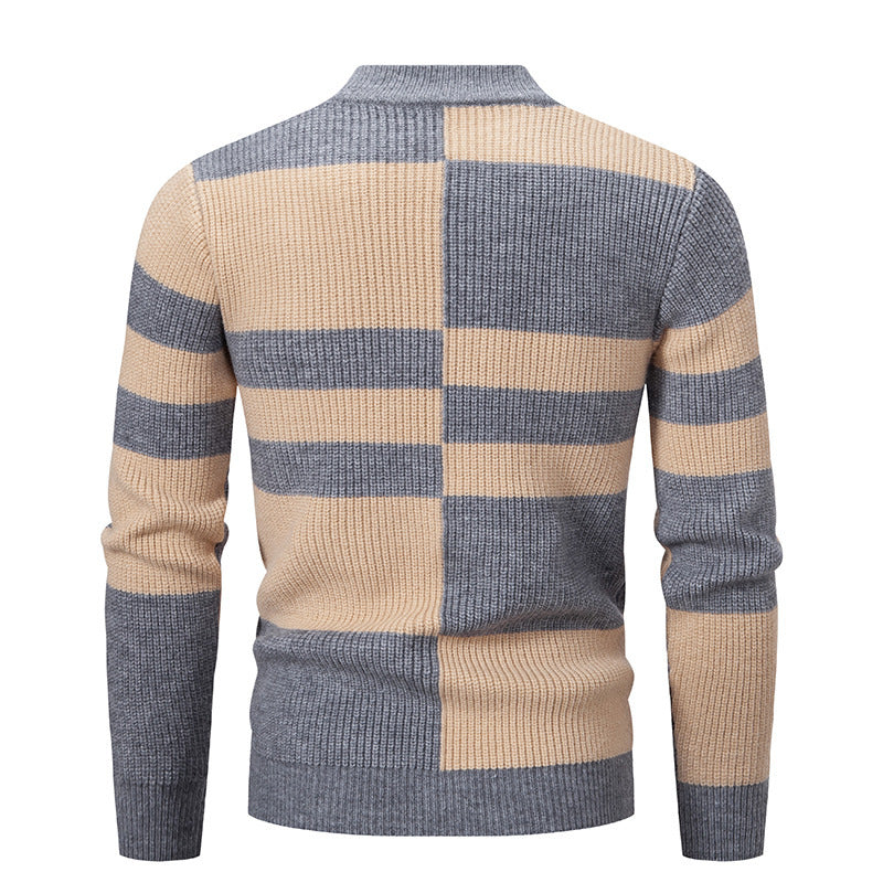 Men's fashionable turtleneck sweater with geometric pattern and textured knit Lisslune