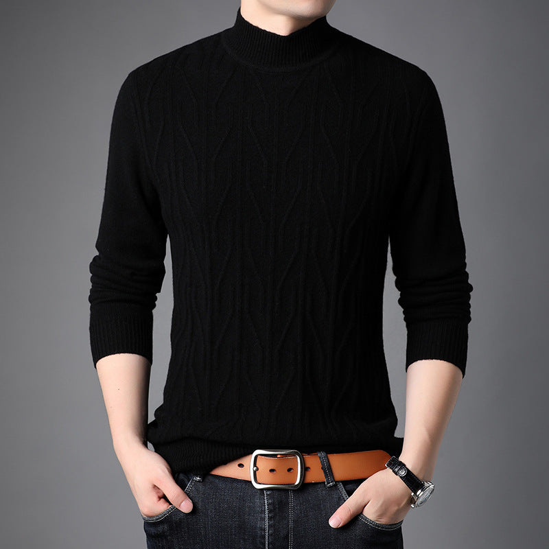Men's Knitted Pullover with Cable Pattern and Stand-Up Collar Lisslune