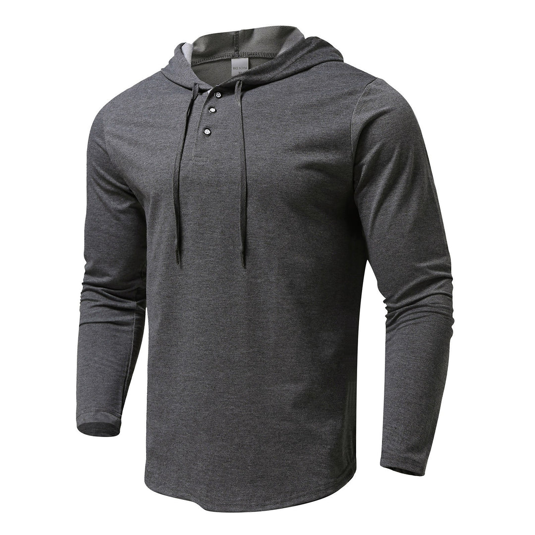 Men's Long Sleeve Hoodie with Button Placket and Athletic Fit Lisslune