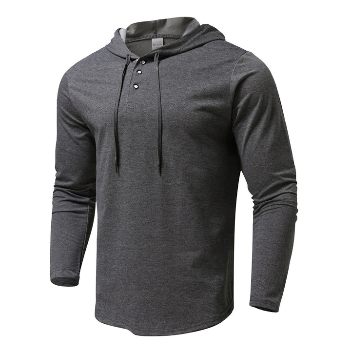 Men's Long Sleeve Hoodie with Button Placket and Athletic Fit Lisslune