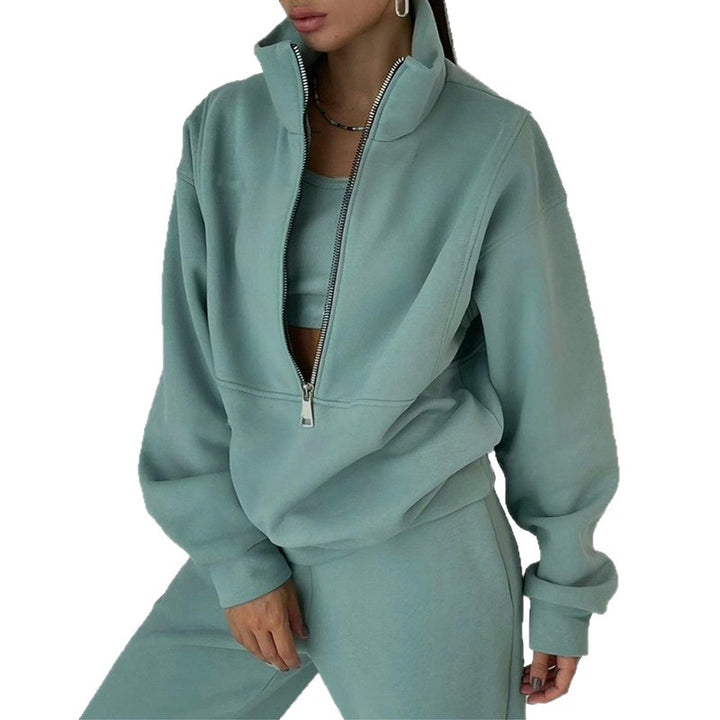Women's zip hoodie with high collar and casual cut Lisslune