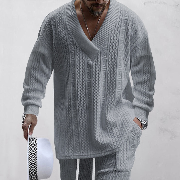 Men's casual knit sweater with V-neck and textured surface Lisslune