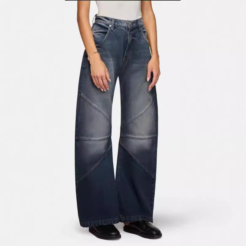 Women's wide jeans with unique seam design in trendy style Lisslune