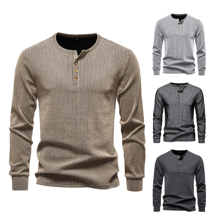 Men's Long Sleeve Henley Shirt with Textured Stripe Pattern Lisslune