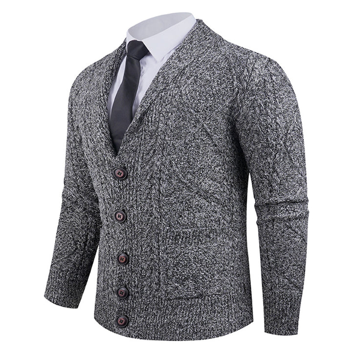 Men's cardigan with distinctive cable knit pattern and stylish shawl collar Lisslune
