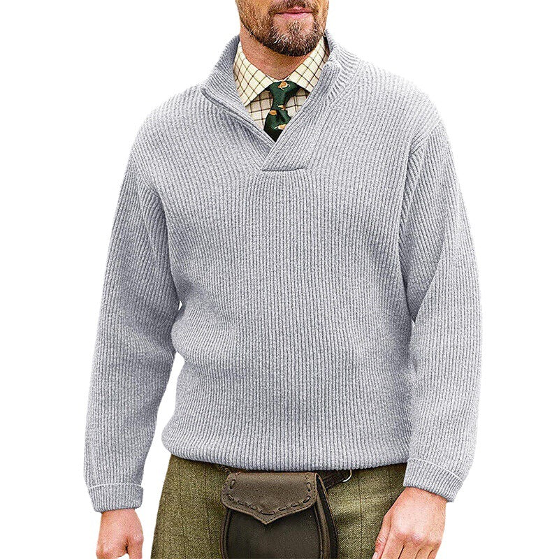 Men's knitted sweater with modern stand-up collar and fine rib structure Lisslune