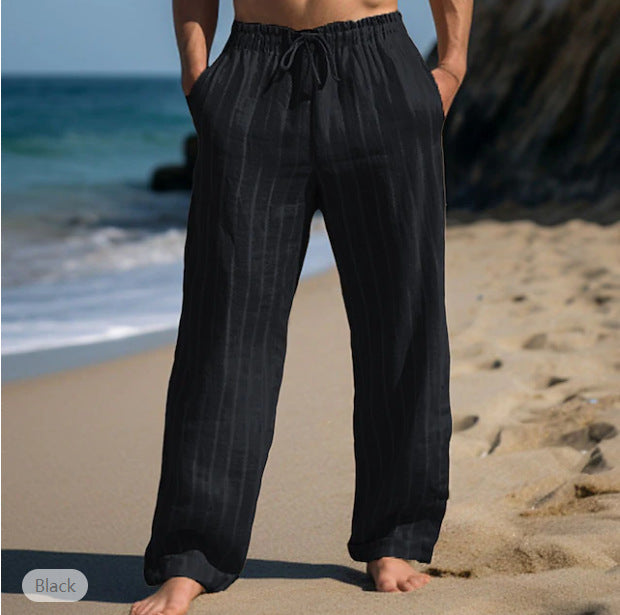 Men's Casual Linen Pants with Elastic Waistband and Side Pockets Lisslune