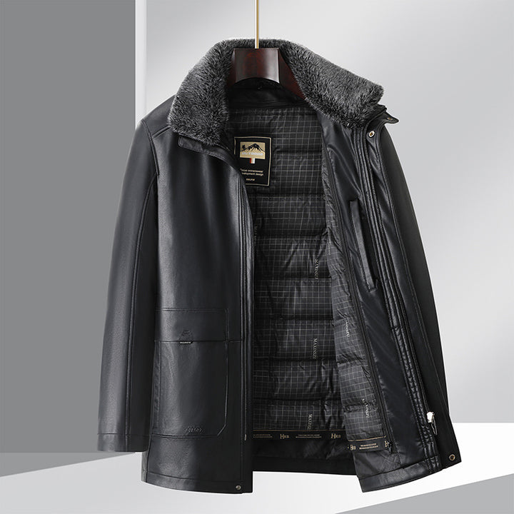 Men's Elegant Leather Jacket with Insulating Inner Lining Lisslune