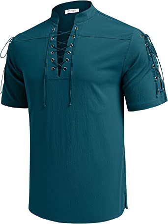 Men's casual short-sleeve shirt with lacing Lisslune