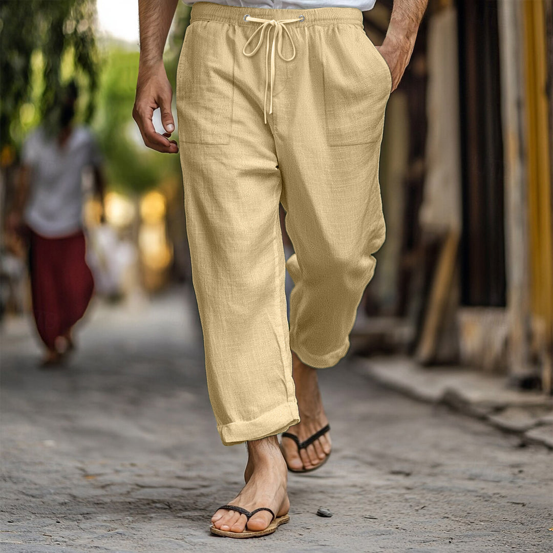 Men's casual and breathable linen trousers with elastic waistband and practical side pockets Lisslune