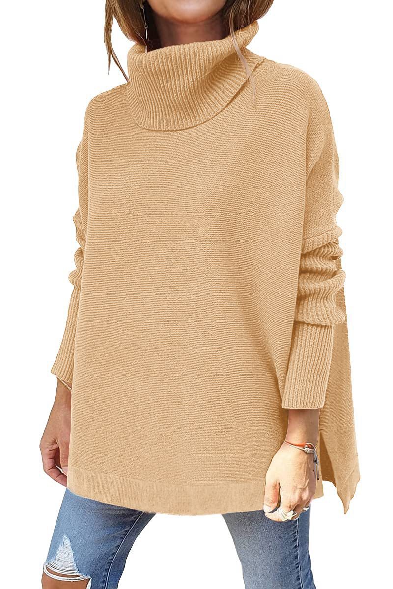 Damen Oversize Rollkragenpullover mit Strukturiertem Strickdesign Lisslune