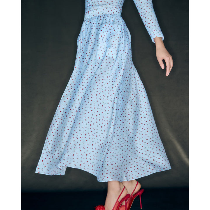 Women's Maxi Silhouette Dress with Elegant Ruffle Details and Button Placket Lisslune
