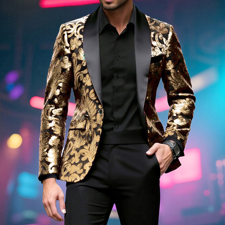 Men Sparkling Sequin Blazer with Floral Design Lisslune