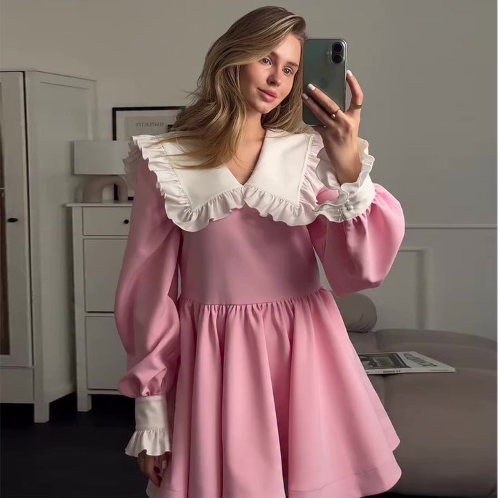 Women's Colorful Dress with Flared Skirt and Voluminous Sleeves Lisslune