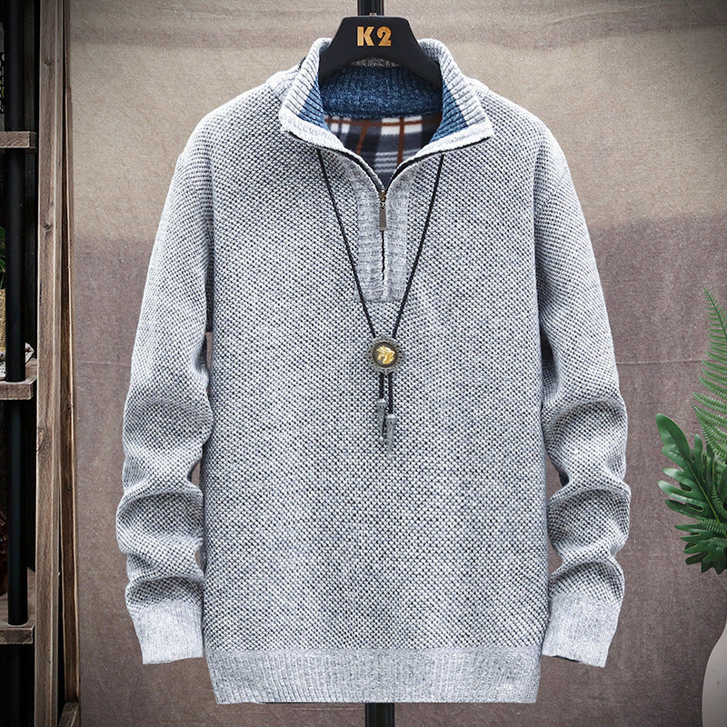 Men's fashionable knit sweater with half zipper and different textures Lisslune