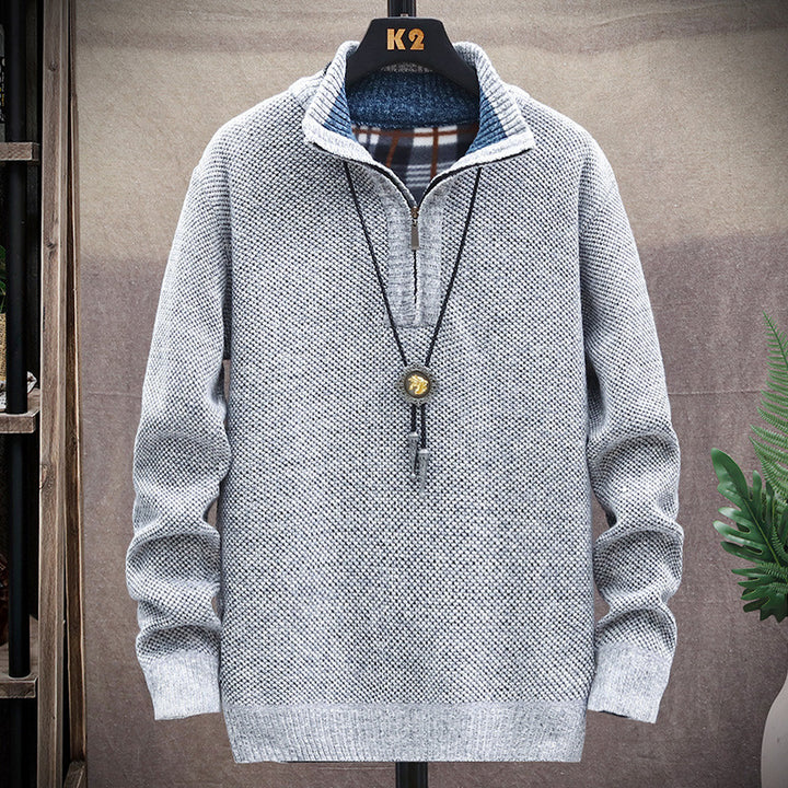 Men's fashionable knit sweater with half zipper and different textures Lisslune
