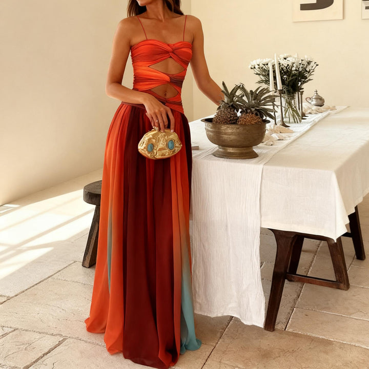 Women's Elegant Maxi Dress with Sophisticated Wrap Design and Delicate Chiffon Lisslune