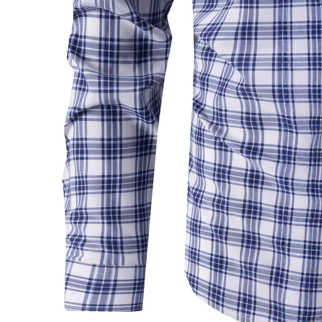 Men's Checkered Long Sleeve Shirt with Chest Pocket Lisslune