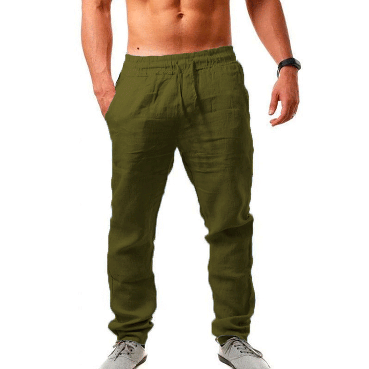 Men's Comfortable Linen Pants with Elastic Waistband and Side Pockets Lisslune