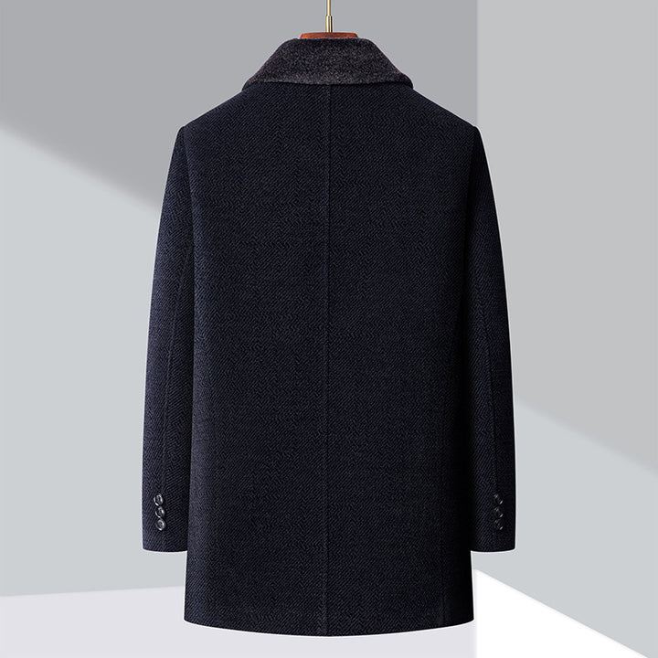 Men's Elegant Wool Coat with Modern Stand-Up Collar and Textured Surface Lisslune