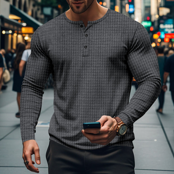 Men's long sleeve shirt with textured design and elegant button placket Lisslune