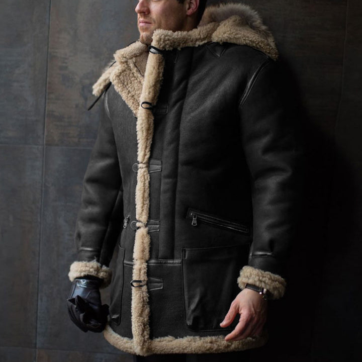 Men's lambskin coat with hood and practical pockets Lisslune