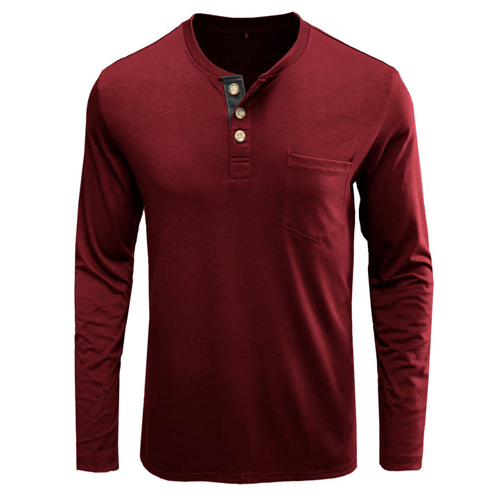 Men's long-sleeve shirt with modern Henley collar and chest pocket Lisslune