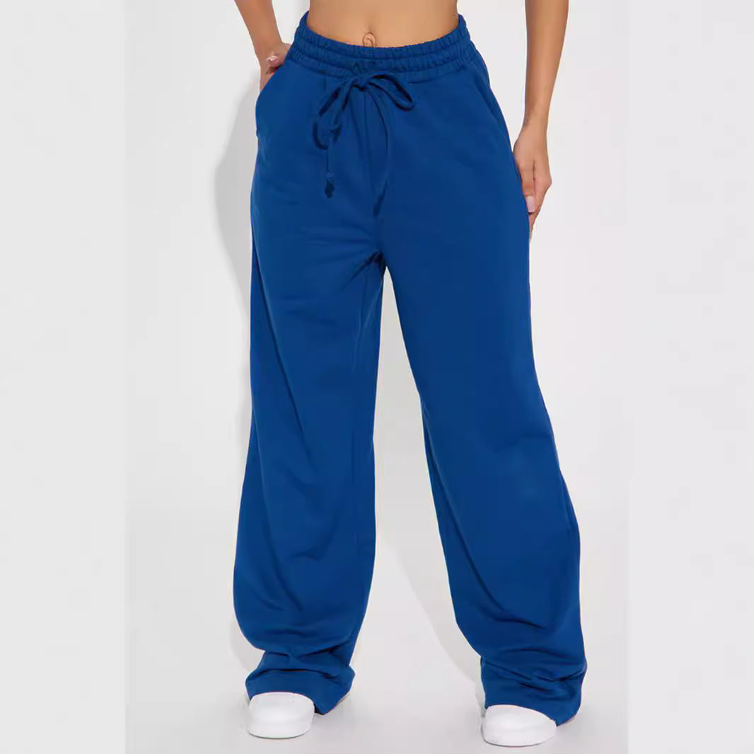 Women's wide sweatpants with elastic waistband and drawstring Lisslune