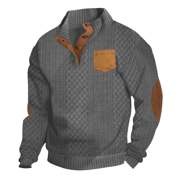 Men's chunky knit pullover with modern leather details Lisslune