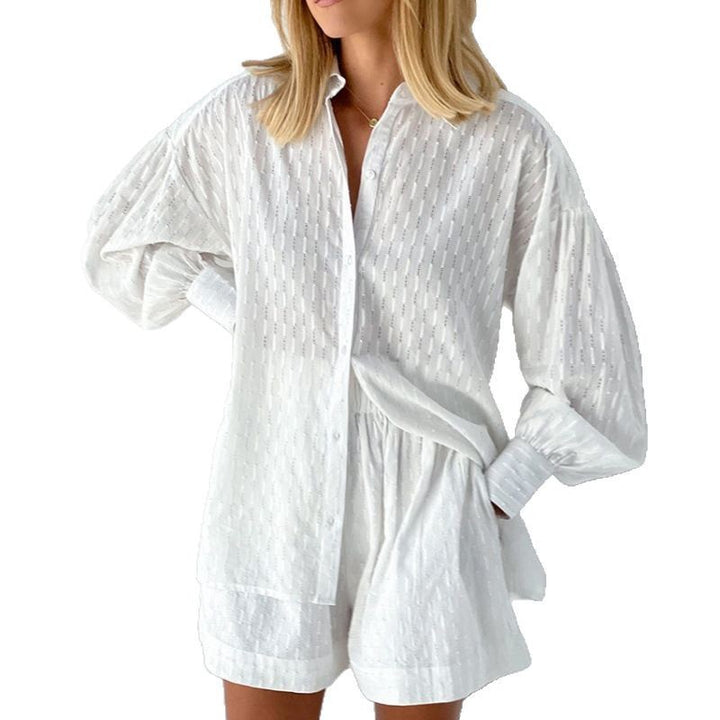 Women's stylish short sleeve pajama set with textured surface finish Lisslune