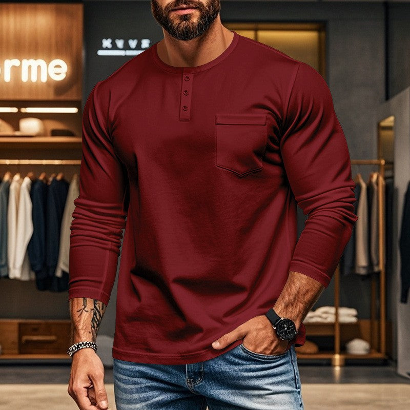 Men's long sleeve shirt with button placket and chest pocket Lisslune