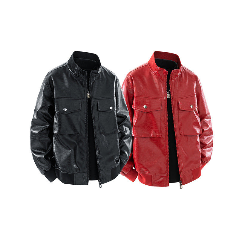 Men's leather jacket with a smooth surface and practical pockets Lisslune