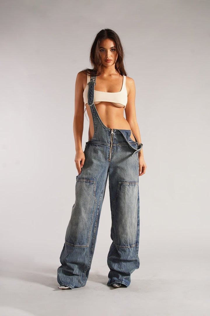 Women's casual denim overalls with oversized cut and practical pockets Lisslune