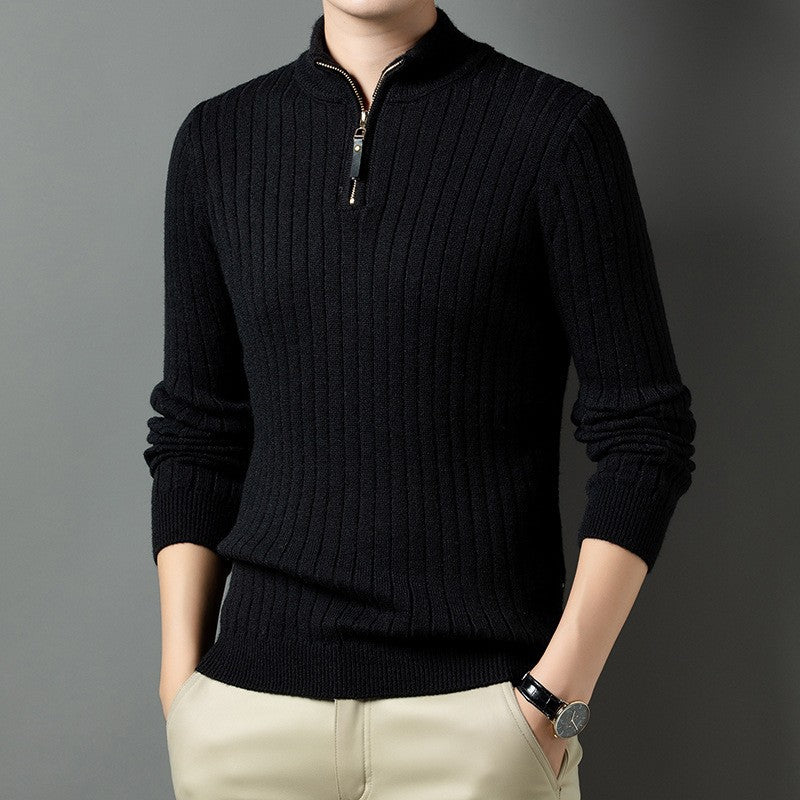 Men's knit sweater with modern stand-up collar in ribbed design Lisslune