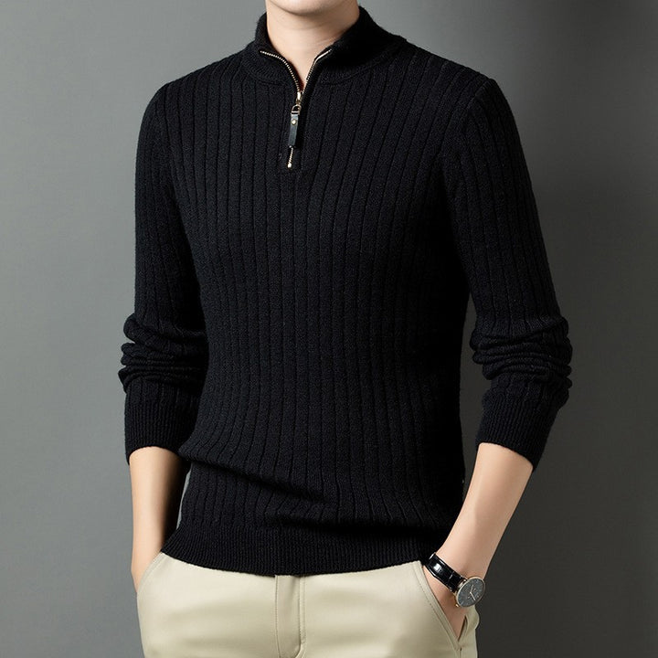 Men's knit sweater with modern stand-up collar in ribbed design Lisslune