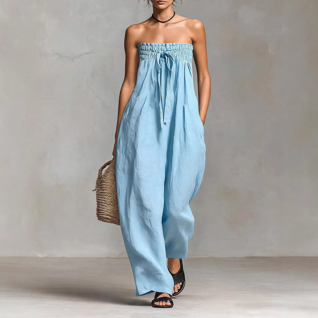 Women's Casual Jumpsuit with Elastic Top and Wide Leg Lisslune