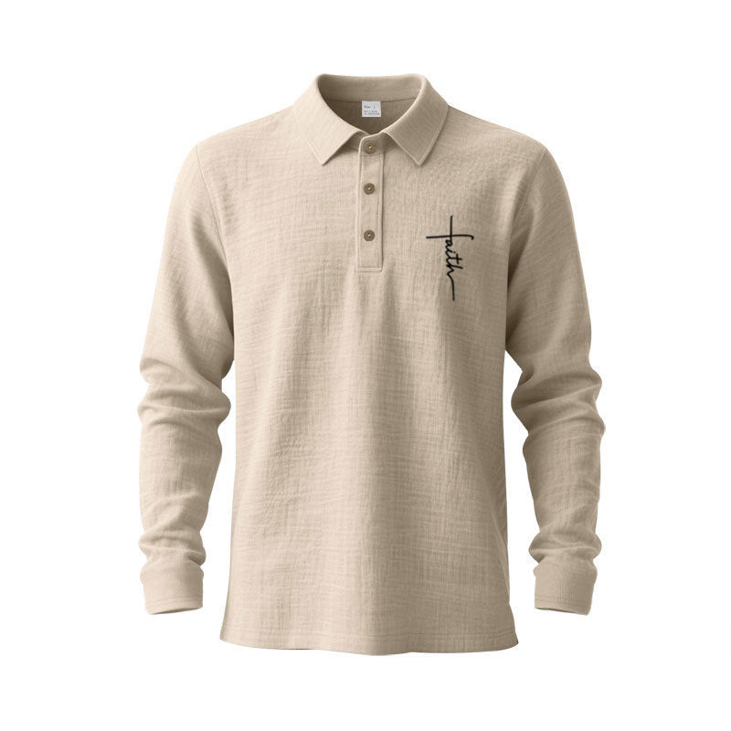 Men's long-sleeve polo shirt with textured fabric and stylish button placket Lisslune